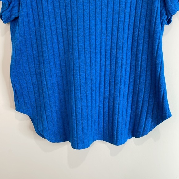Amazon Blue Ribbed V-Neck Lightweight Sweater Short Sleeve Stretch Plus Size 2XL - Picture 4 of 11